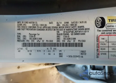 2015 Ford Fiesta Se из США, поврежденный, VIN 3FADP4EJ6FM111511